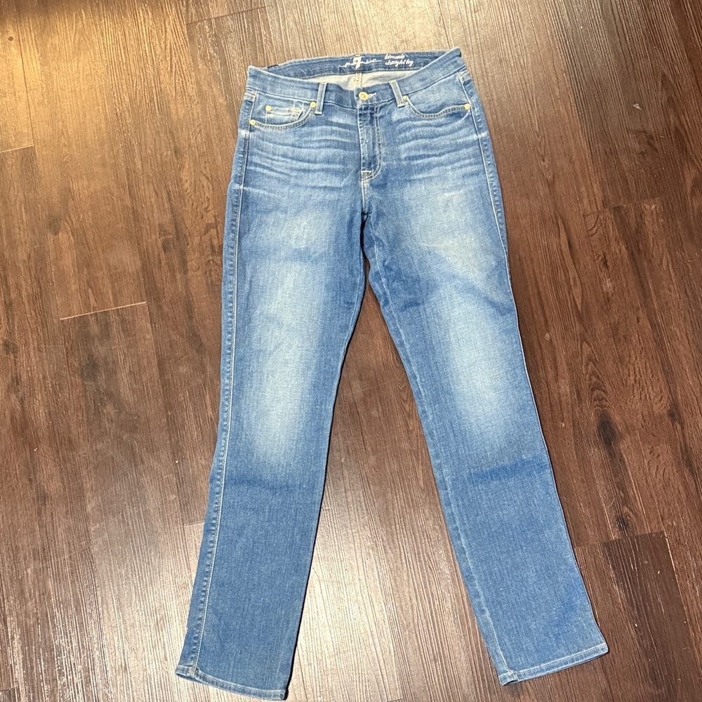 7 For All Mankind Medium Blue Kimmie Straight Leg Jeans